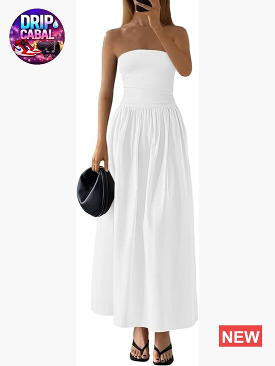 Dresses & Skirts - Cotton Blend Strapless Maxi Dress A-Line Backless Formal Party